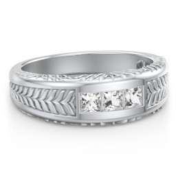 Men’s Wheat Pattern Fraternity Ring with Gemstones