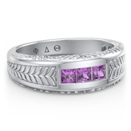 Men’s Wheat Pattern Fraternity Ring with Gemstones in 925 Sterling Silver with Amethyst