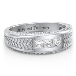 Men’s Wheat Pattern Ring with Princess Cut Gemstones