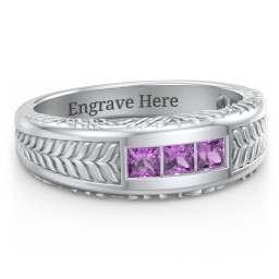Men’s Wheat Pattern Ring with Princess Cut Gemstones