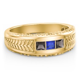 Men’s Wheat Pattern Ring with Princess Cut Gemstones