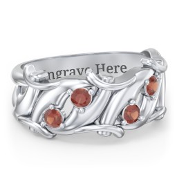 Men’s 4-Stone Organic Leaf Ring in 925 Sterling Silver with Garnet