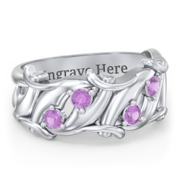 Men’s 4-Stone Organic Leaf Ring in 925 Sterling Silver with Amethyst