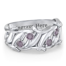 Men’s 4-Stone Organic Leaf Ring in 925 Sterling Silver with Alexandrite