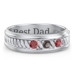 Men’s 3-Stone Ring with Twisted Rope Pattern in 925 Sterling Silver