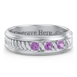 Men’s 3-Stone Ring with Twisted Rope Pattern in 925 Sterling Silver with Amethyst