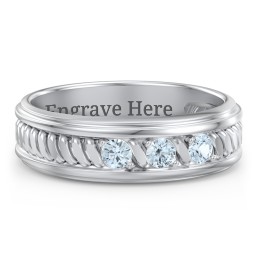 Men’s 3-Stone Ring with Twisted Rope Pattern in 925 Sterling Silver with Aquamarine