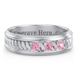 Men’s 3-Stone Ring with Twisted Rope Pattern in 925 Sterling Silver with Pink Tourmaline