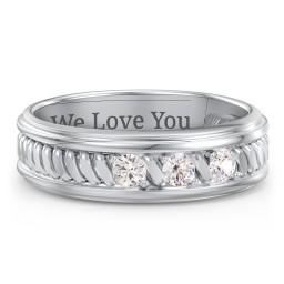 Men’s 3-Stone Ring with Twisted Rope Pattern in 925 Sterling Silver with Cubic Zirconia