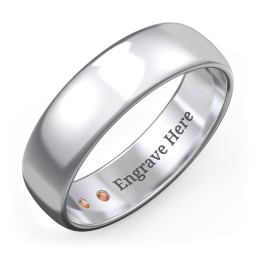 Men's Classic Half Round Wedding Band - 6mm Width in 925 Sterling Silver with Garnet