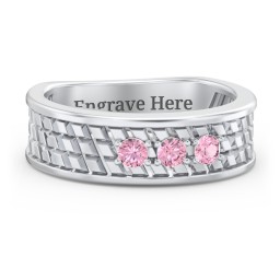 Men’s Diagonal Groove 3-Stone Family Ring