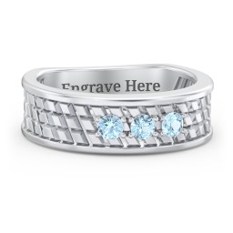 Men’s Diagonal Groove 3-Stone Family Ring