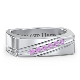 Men’s Flat Top Family Ring with Gemstones in 925 Sterling Silver with Amethyst