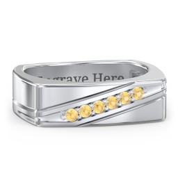 Men’s Flat Top Family Ring with Gemstones in 925 Sterling Silver with Citrine