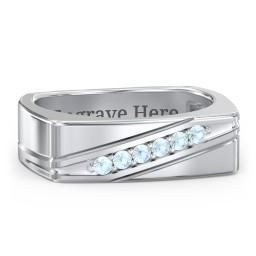 Men’s Flat Top Family Ring with Gemstones in 925 Sterling Silver with Blue Topaz