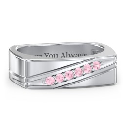Men’s Flat Top Family Ring with Gemstones in 925 Sterling Silver with Pink Tourmaline