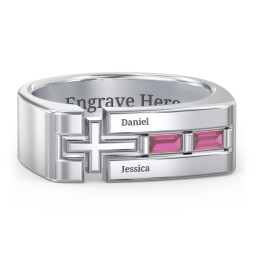 Men’s Squared Cross Ring with Baguette Gemstones