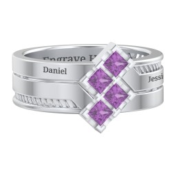 Men’s Family Ring with Princess Cut Stones in 925 Sterling Silver with Amethyst