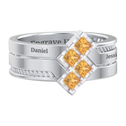 Men’s Family Ring with Princess Cut Stones in 925 Sterling Silver with Citrine
