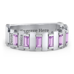 Men's 6-Stone Vertical Baguette Ring in 925 Sterling Silver with Amethyst