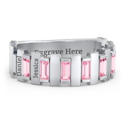 Men's 6-Stone Vertical Baguette Ring in 925 Sterling Silver with Pink Tourmaline