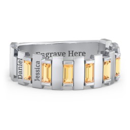 Men's 6-Stone Vertical Baguette Ring in 925 Sterling Silver with Citrine