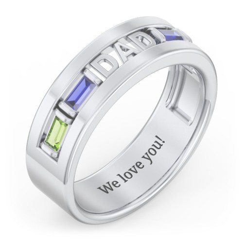 Men’s “Dad” Family Ring with Baguette Birthstones