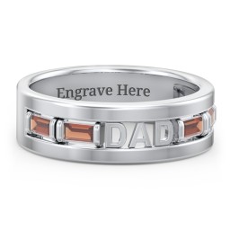 Men’s “Dad” Family Ring with Baguette Birthstones in 925 Sterling Silver with Garnet