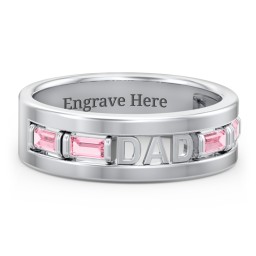 Men’s “Dad” Family Ring with Baguette Birthstones in 925 Sterling Silver with Pink Tourmaline