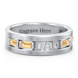 Men’s “Dad” Family Ring with Baguette Birthstones in 925 Sterling Silver with Citrine