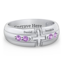 Men’s 4-Stone Cross Ring in 925 Sterling Silver with Amethyst