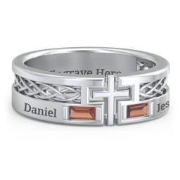 Men’s Cross Ring with East-West Baguette Gemstones