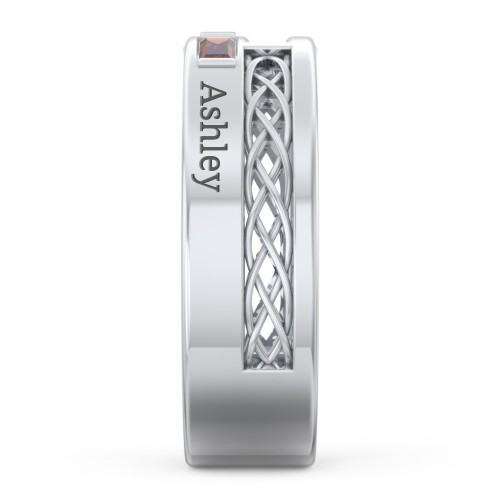 Men’s Cross Ring with East-West Baguette Gemstones – Sterling Silver with Garnet