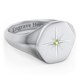 Men’s Star Set Hexagon Signet Ring in 925 Sterling Silver with Peridot
