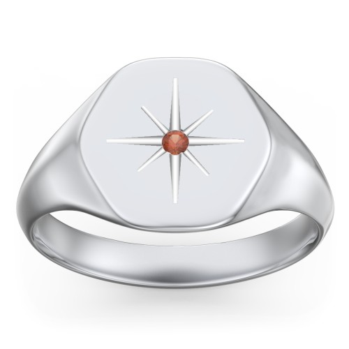 Men’s Star Set Hexagon Signet Ring – Sterling Silver with Garnet