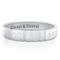"Love" Morse Code Men’s Ring with Accents – Sterling Silver with White Premium Zirconia