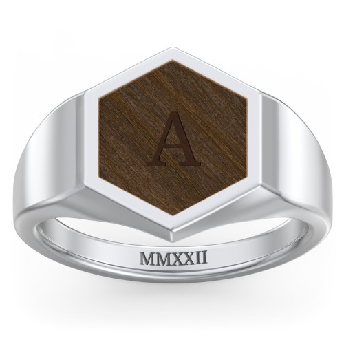 Men's Engravable Wood Hexagon Signet Ring - Walnut