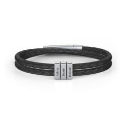 Men’s Engravable Sterling Silver Vertical 3-Bar Leather Bracelet