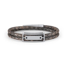 Men’s Antique Brown Leather Sterling Silver Engravable Nametag Bracelet