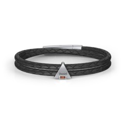 Men’s Leather Sterling Silver Engravable Gemstone Triangle Bracelet in 925 Sterling Silver with Garnet, Blue Sapphire, Smokey Quartz, and Blue Topaz