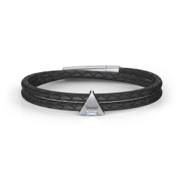 Men’s Leather Sterling Silver Engravable Gemstone Triangle Bracelet in 925 Sterling Silver with Aquamarine, Blue Sapphire, Smokey Quartz, and Blue Topaz