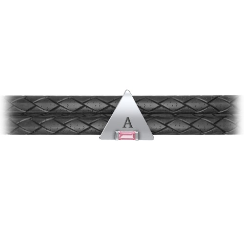 Men’s Leather Sterling Silver Engravable Gemstone Triangle Bracelet – Sterling Silver with Pink Tourmaline