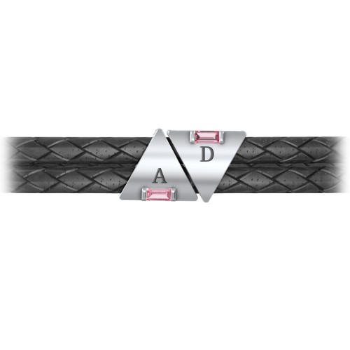 Men’s Leather Sterling Silver 2 Engravable Gemstone Triangle Bracelet – Sterling Silver with Pink Tourmaline