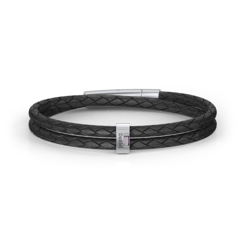 Men’s Leather Sterling Silver Vertical Bar Bracelet with Gemstones – Sterling Silver with Alexandrite
