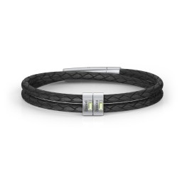 Men’s Leather Sterling Silver 2 Vertical Bar Bracelet with Gemstones in 925 Sterling Silver