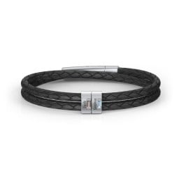 Men’s Leather Sterling Silver 2 Vertical Bar Bracelet with Gemstones in 925 Sterling Silver