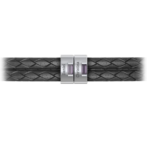 Men’s Leather Sterling Silver 2 Vertical Bar Bracelet with Gemstones – Sterling Silver with Alexandrite