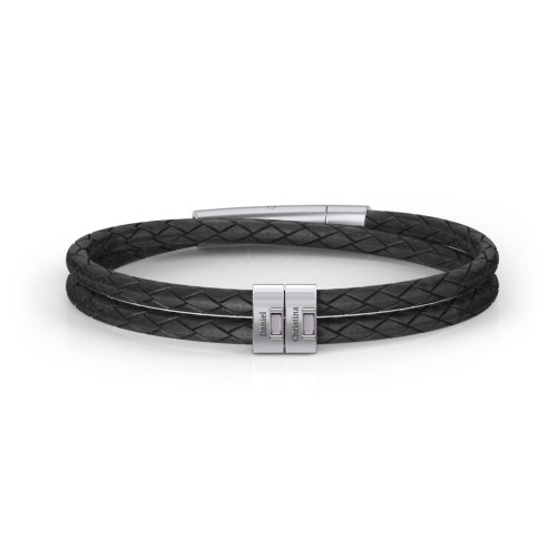 Men’s Leather Sterling Silver 2 Vertical Bar Bracelet with Gemstones – Sterling Silver with Alexandrite
