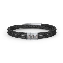 Men’s Leather Sterling Silver 3 Vertical Bar Bracelet with Gemstones