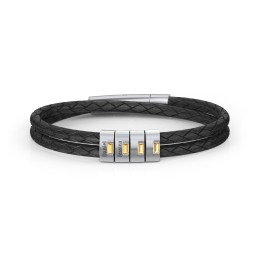 Men’s Leather Sterling Silver 4 Vertical Bar Bracelet with Gemstones in 925 Sterling Silver with Citrine and Cubic Zirconia